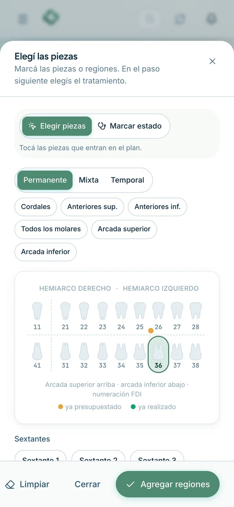 La misma selección de piezas desde el celular